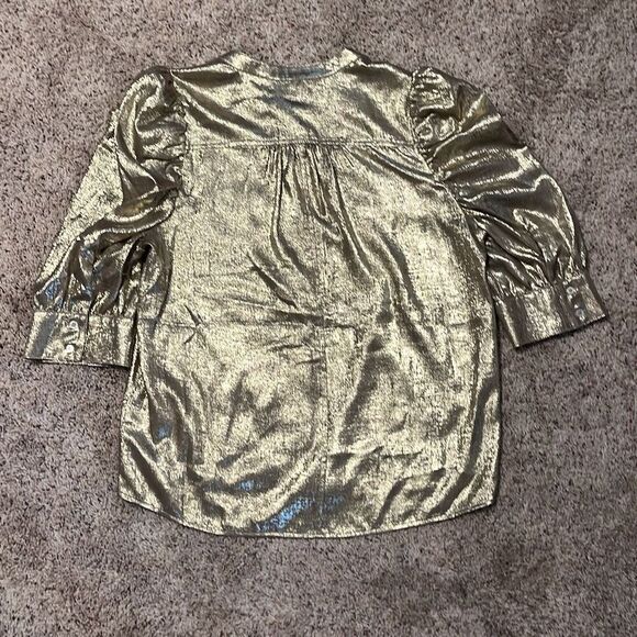Dear John Gold Metallic Rowan Hidden Placket 3/4 Sleeve Top Medium - Picture 6 of 7